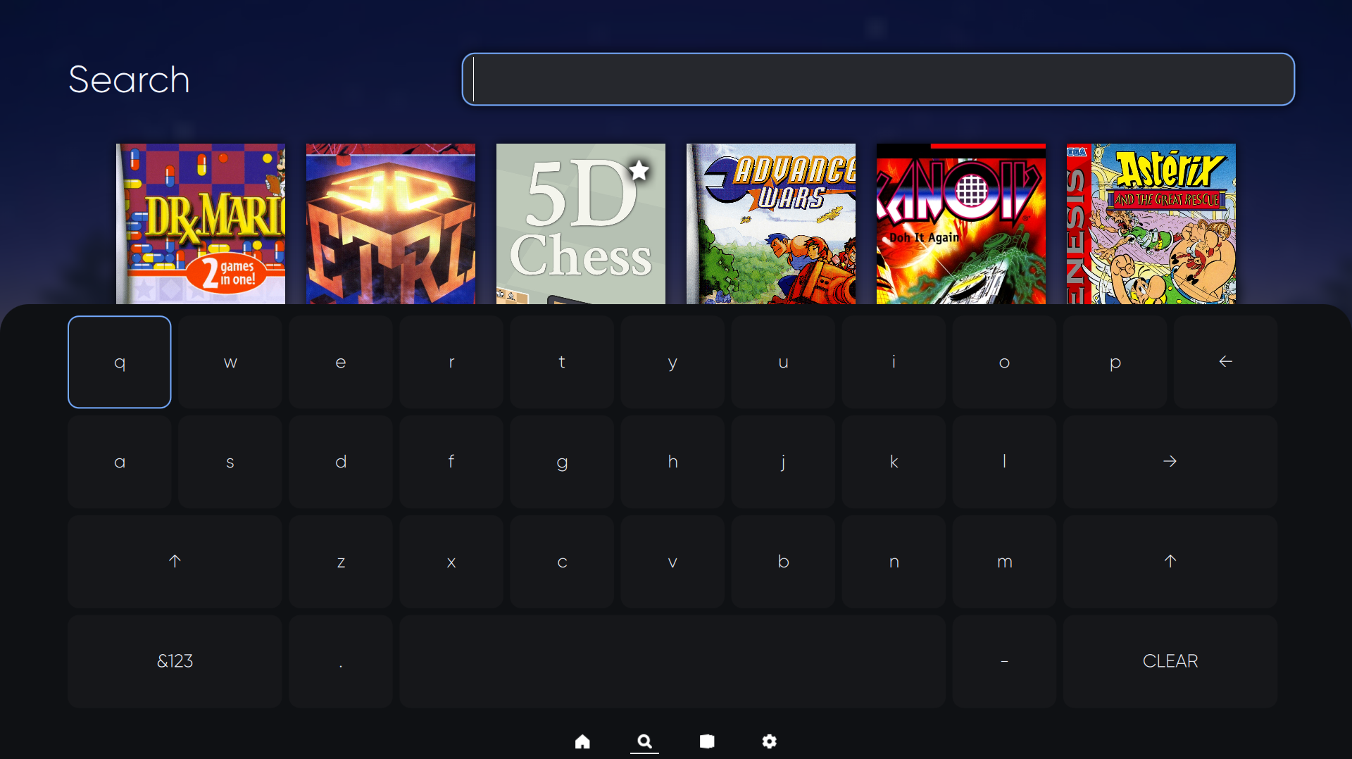 A screenshot of the search page with the keyboard showing.