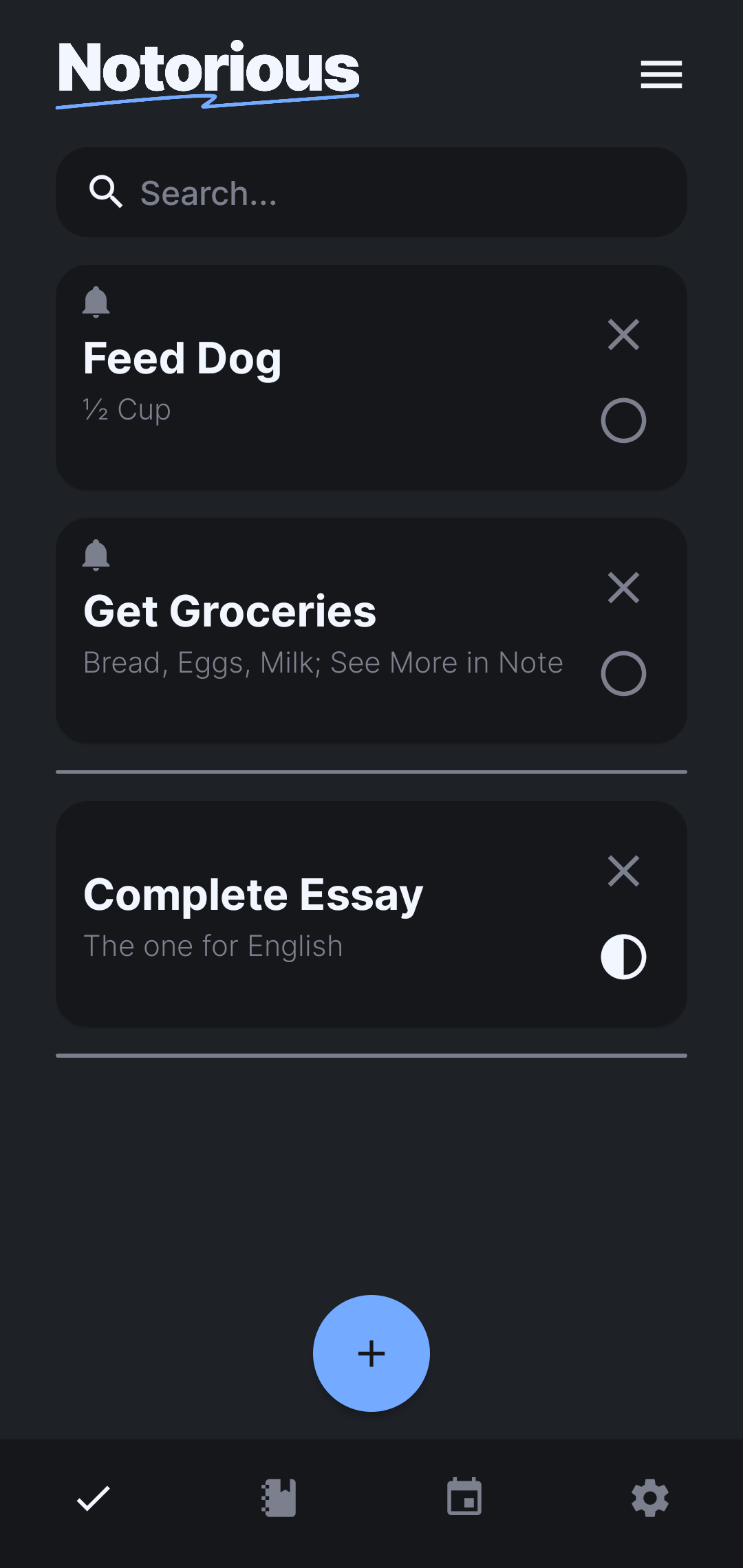 A screenshot of the tasks page.